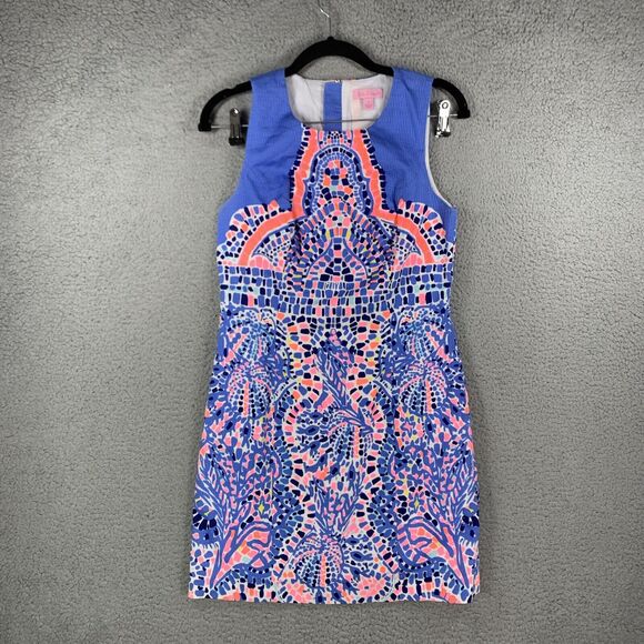 Lilly Pulitzer Mila Shift Dress Tic Tac Tile Engineered Size 2 Cotton Multicolor - Picture 1 of 10